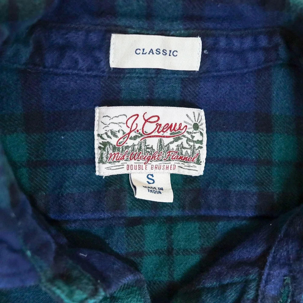 J.‎ Crew Classic Double Brushed Midweight Flannel Shirt Blue Green Plaid Size S